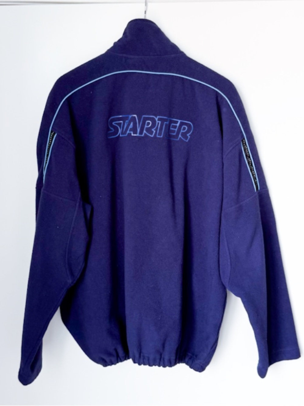 Vtg 90s Starter Spellout Fleece 1/4 Zip Pullover Jacket Dark Blue Gorpcore L